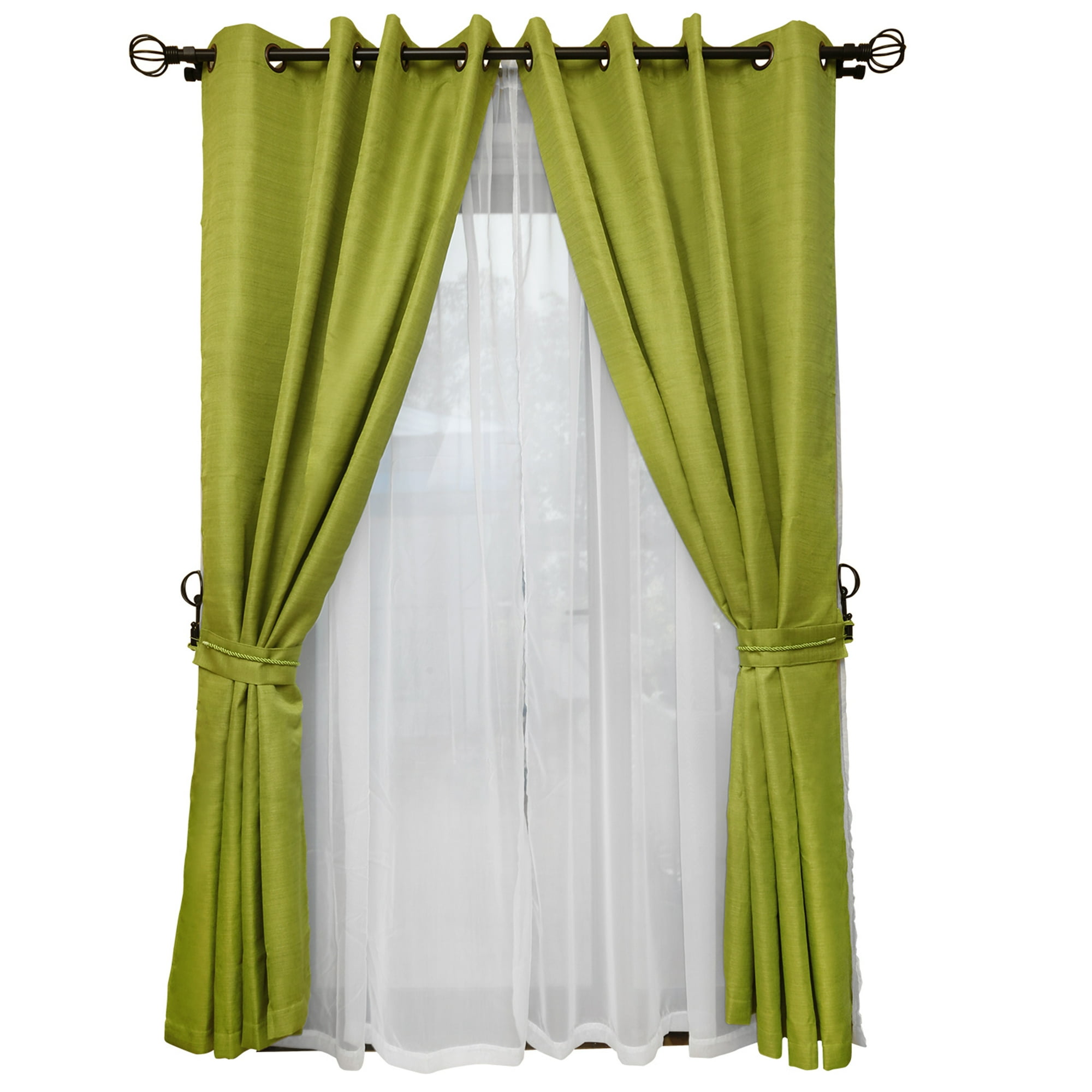 Mallorca - Set De Cortinas Rústica Con Argollas 8 Piezas Pistacho