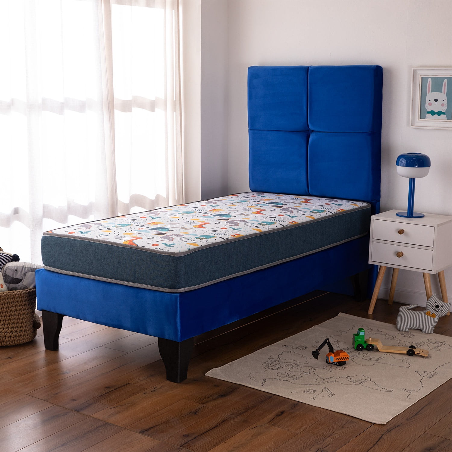 Colbox - Cama Europea Af Tap-blanca + Respaldo Zeus 1 Pl Felpa Azul
