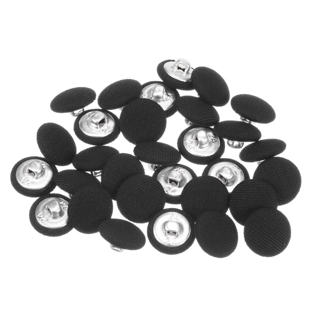 Uxcell 30pcs 24L Botón Cubierto de Tela de 15mm con Vástago Metálico Redondo para Trajes, Vestidos, Blusas, Negro