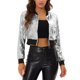 thumbnail image 1 of INSPIRE CHIC Chaqueta Bomber Recortada con Cremallera y Lentejuelas Brillantes para Mujer S Plata, 1 of 6