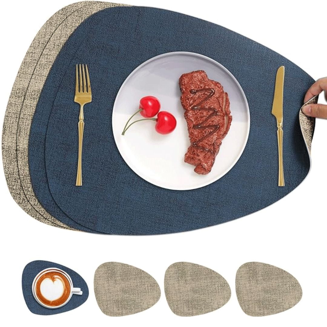 Aura Zeus - Set 4 Individuales + 4 Posavasos Impermeables Antimanchas 2 En 1