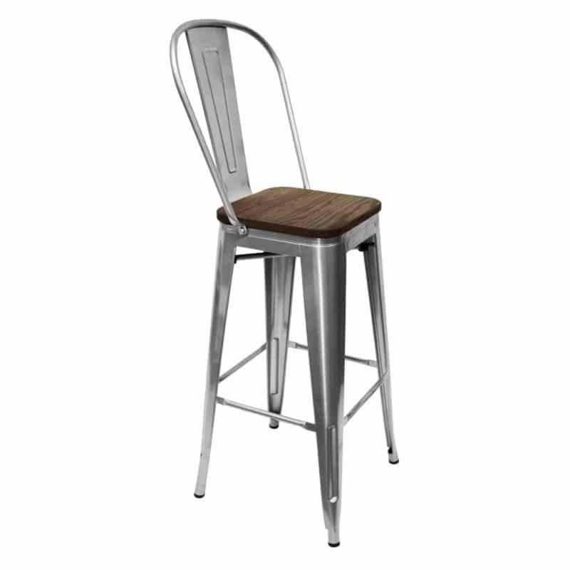 Tododescuento - Pack 4 Pisos Tolix 77 Cm Plata Mate Asiento Madera, Bar