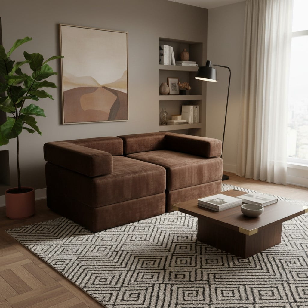 Diseños Valestrini - Sofa Cama Arkos Dos Cuerpos En Felpa Chocolate