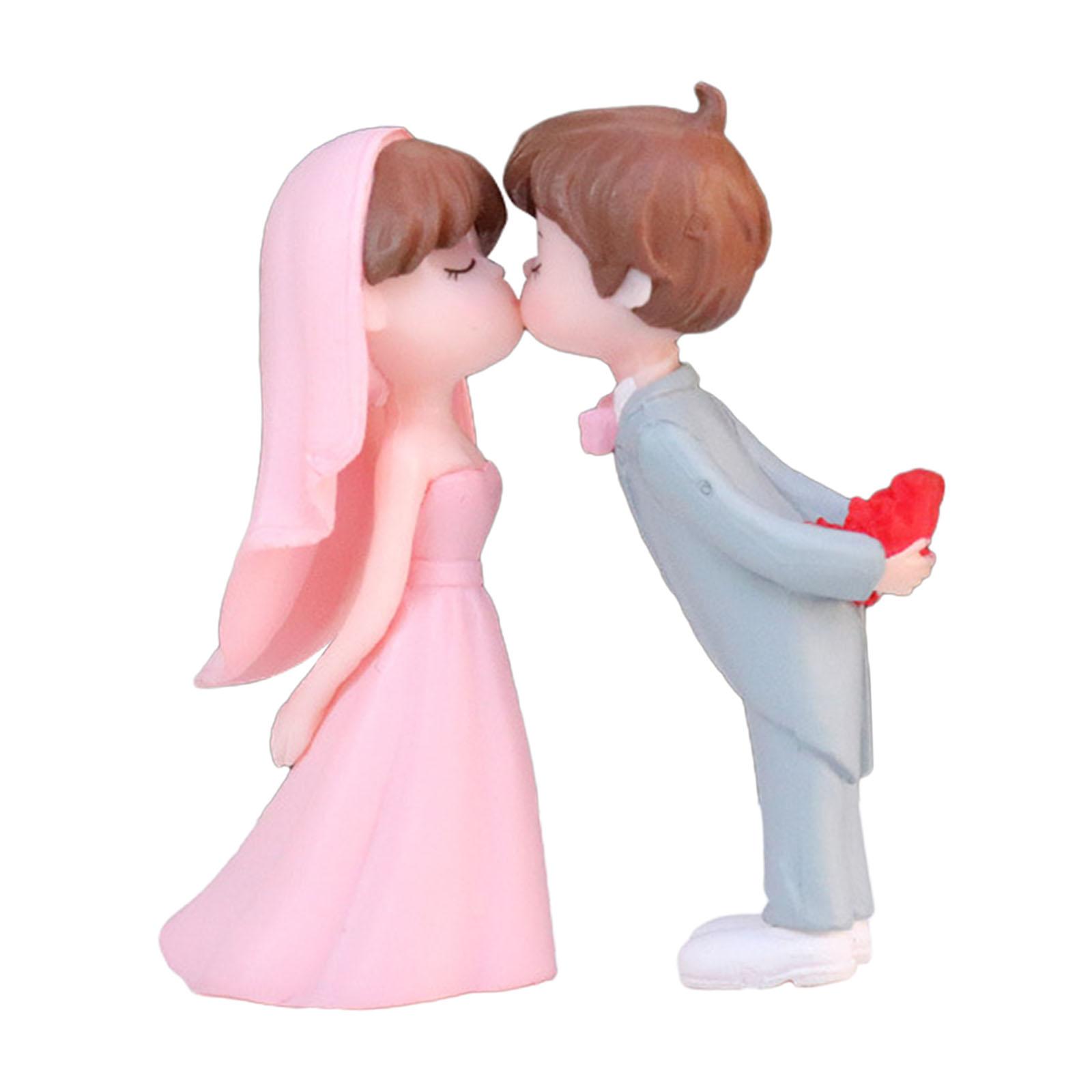 Magideal - Adorno Rústico Para Tarta De Boda, Figuritas Besándose Para Novia Y Novio, Adorno De Muñecas Para Pastel De Boda, Decoración Para Aniversario, Cumplea Gris Rosa