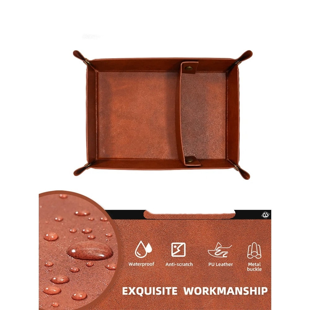 Xusx111 - Organizador De Almacenamiento De Escritorio De Bandeja De Valet - Soporte De Caddy De Bandeja De Vanidad De Cuero Premium De Pu Para El Mando Remoto, Las Llaves, El Teléfono, La Cartera, La
