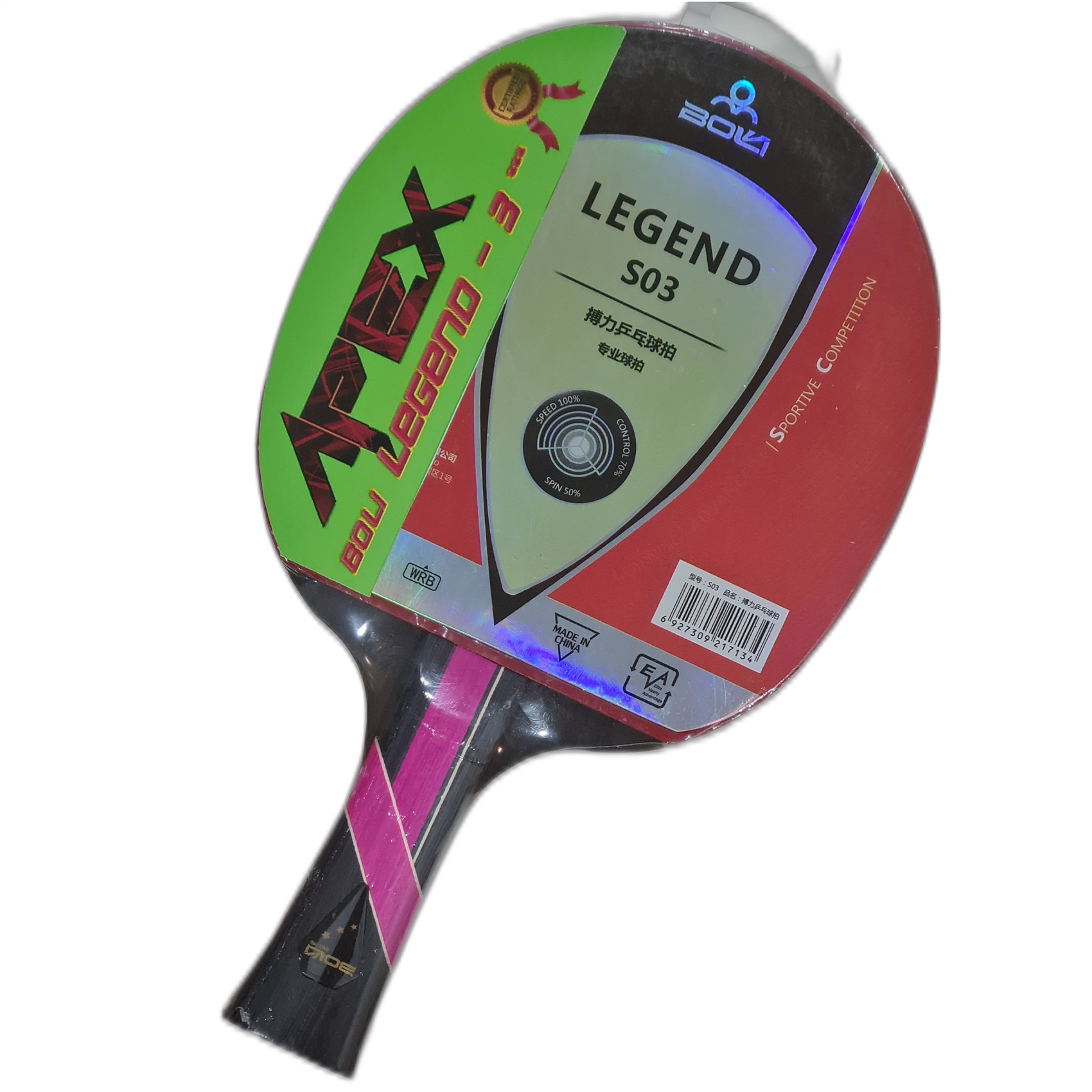 Apex - Paleta Ping Pong (Tenis De Mesa) Boli 3* Mango Largo 190Grs