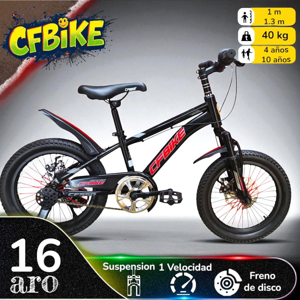 Vipnetwork - Bicicleta Aro 16 Cfbike Con Disco Negro Rojo