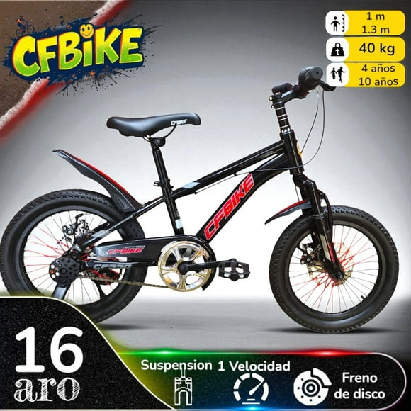 Bicicleta Aro 16 Cfbike Con Disco Negro Rojo