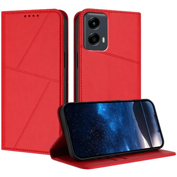 Funda Cartera Magnética para Motorola MOTO G 5G 2024 Protección Antichoque con Ranuras Rojo