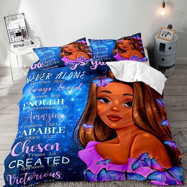 3PCS Sexy Black Girl Duvet Cover Queen Set Pink Bag High Heels Get Naked Inspirational Quotes African American Bedding Set