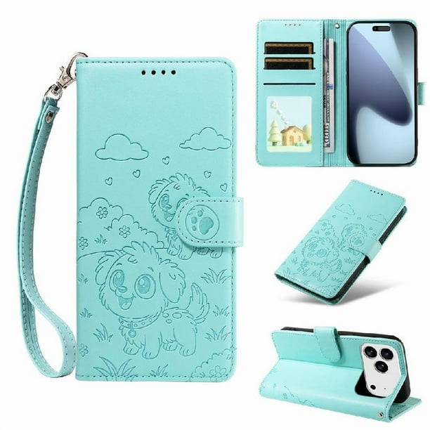 Funda Billetera FOXDOCK Compatible con iPhone 17 Pro, Diseño Perrito Tierno, Ranuras para Tarjetas y Soporte Plegable