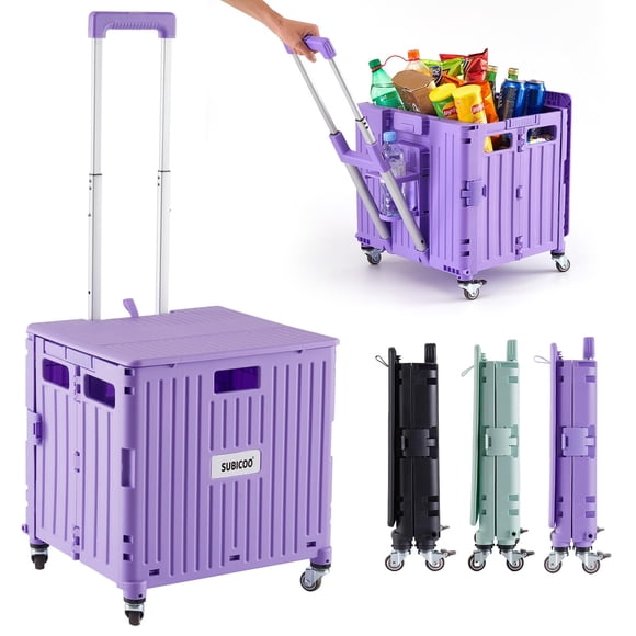 Carrito utilitario plegable SUBICOO, caja rodante portátil, color morado
