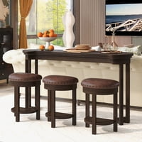 M&Ms - 4 Piece Bar Table Set With3 Pu Upholstered Bar Stools, Breakfast Table With 3 Padded Stools Solid Wood Counter Height Dining Table Set For Living Room, Dining Room. Espresso