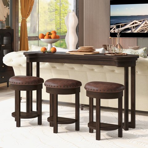M&Ms - 4 Piece Bar Table Set With3 Pu Upholstered Bar Stools, Breakfast Table With 3 Padded Stools Solid Wood Counter Height Dining Table Set For Living Room, Dining Room. Espresso