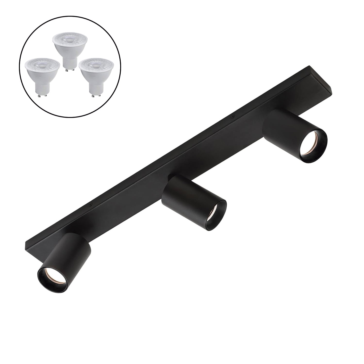 Megabright - Foco Spotlight Negro 3x Con Ampolleta 5,5 W Gu-10 Cálida M