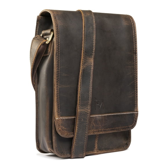 Bolso Bandolera de cuero natural, café oscuro vintage. Franz Mossi