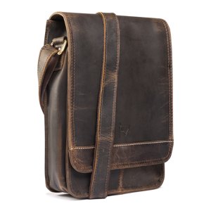 Bolso Bandolera De Cuero Natural, Café Oscuro Vintage. Franz Mossi