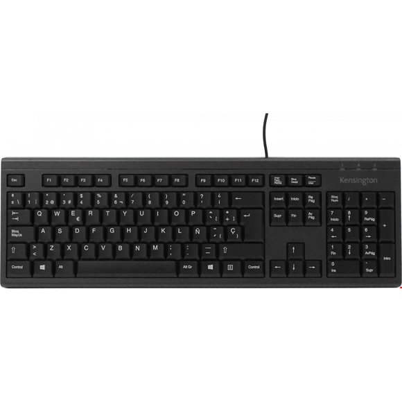 WIRED-K KENSINGTON Teclado Cable-140cm Resistente Antiderrame Negro USB A2306A