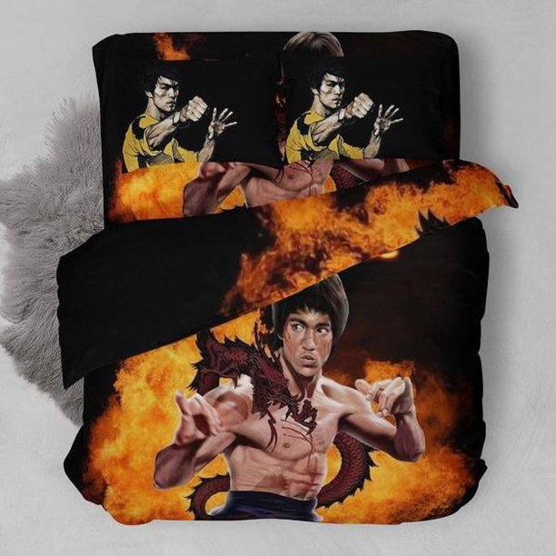 Kungfu Bruce Lee Bedding Set Duvet Cover Set SINZE3-Piece Bedding Set (1 Duvet Cover + 2 Pillow Shams)