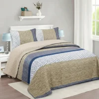 Casadeliacl - Cubrecama Quilt Sherpa 1.5 Caqui Rayas