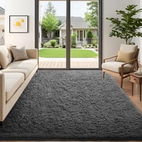 Area Rug Ophanie De Felpa Mullida, Gris, 5 X 7 Pulgadas, Para Sala De Estar