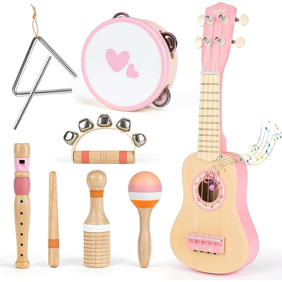 Set Musical Vanplay 7 en 1 Ukelele de Madera Rosa