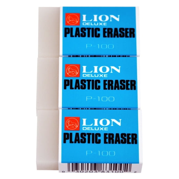 Eraser Lion de plástico blanco translúcido, 3 unidades, sin látex