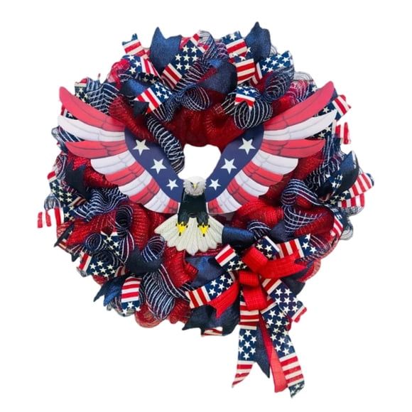 4 De Julio Patriótico águila Malla Corona Puerta Delantera Decoración Bandera Americana Color 40cm