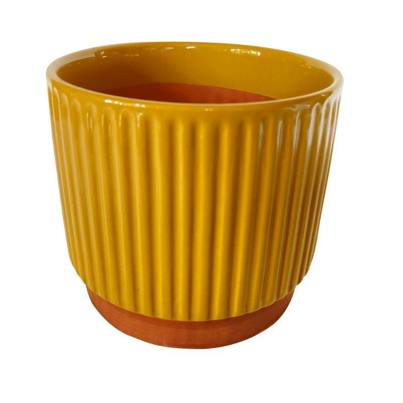 Decogreen - Macetero Cilindro Enlozado Mostaza 14X12 Cm