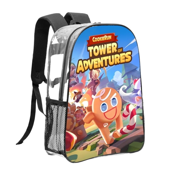 Cookie RunMochila transparente temática, resistente y duradera, bolsa see-through para trabajo, deporte, universidad y viaje, 31 × 43 cm