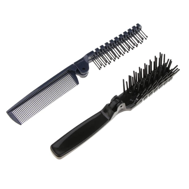 2x Cepillo De Pelo De Doble Cabezal De Plástico, Juego De Peine De Viaje Antiestático Plegable De Bolsillo