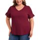 thumbnail image 1 of GRACE & GRANDEUR Blusas de Mujer Talla Grande Cuello en V Elegante Casual con Encaje Bordado de Manga Corta 1X Burdeos, 1 of 7