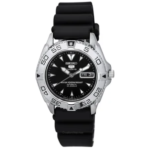 Reloj Seiko 5 Sports Snzb33J2 Para Hombre, Automático, Correa De Caucho, Esfera Negra, Resistente Al Agua 100M