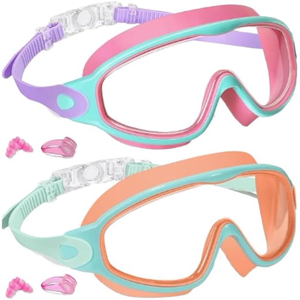 Gafas natación niños 2 pack antivaho sin fugas visión amplia fácil ajuste correa protección UV