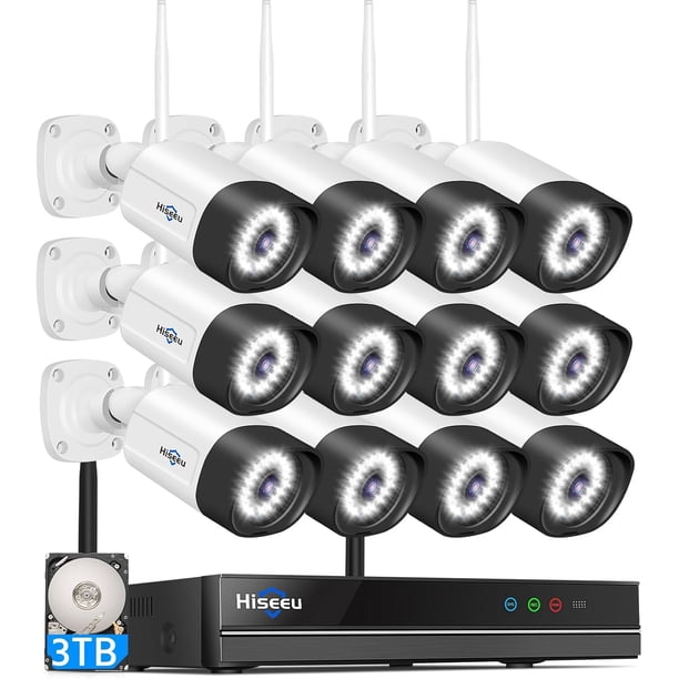 Sistema de cámaras de seguridad Hiseeu de 3 MP con 12 cámaras exteriores de 16 canales