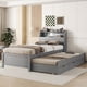 thumbnail image 2 of Twin Size Wooden LED Platform Bed with Trundle, with Storage Headboard, with Drawers, Gray(Old SKU N820S00008E), 2 of 3