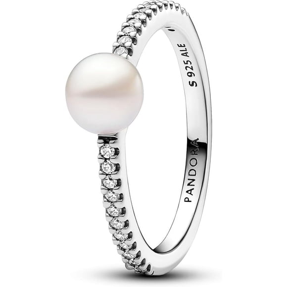 Anillo Pandora Treated Freshwater Cultured Pearl Con Pave