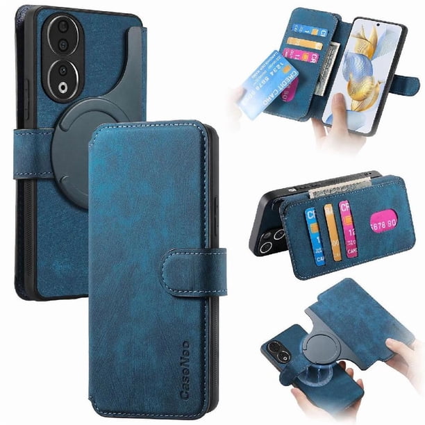 Funda Billetera Magnética para Honor 90 Soporte Tarjetas Desmontable Azul
