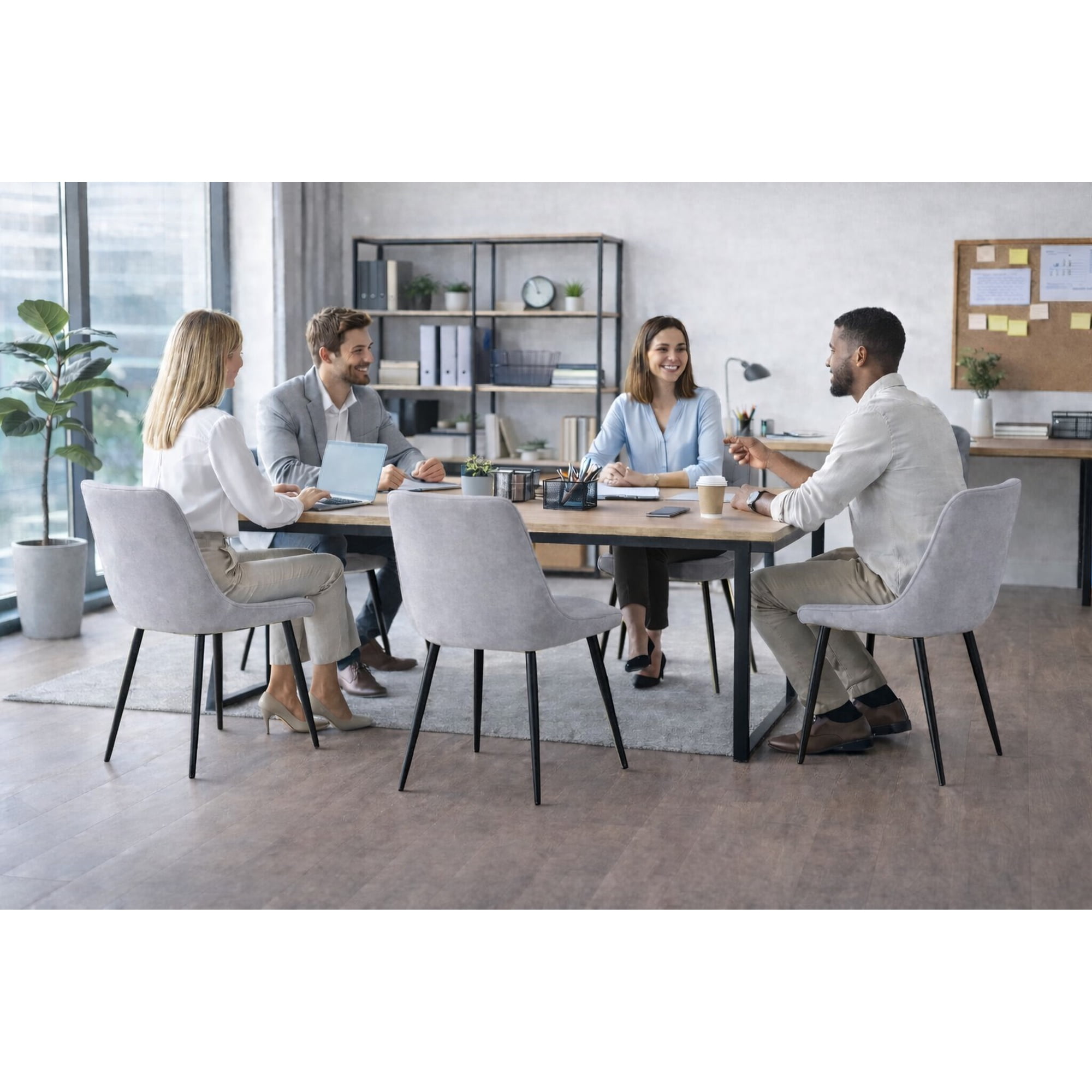 Vitelio - Pack De 4 Silla Comedor Tercio Roma Patas Negras - Gris