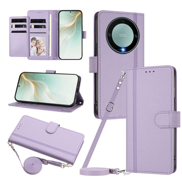 Funda Cartera de Cuero Sintético para Honor X9A 5G/Magic 5 Lite, Morado Claro