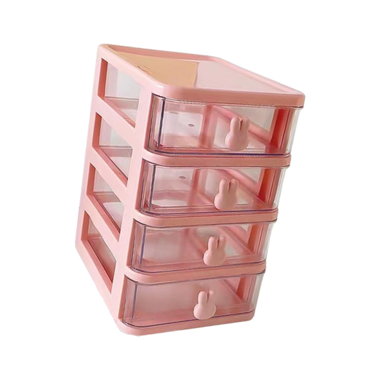 Magideal - Organizador De Escritorio Con Cajones Transparentes Gabinete De Almacenamiento Decoración De Conejo Lindo Soporte De Contenedor De Escritorio Versátil Rosa 4 Capas