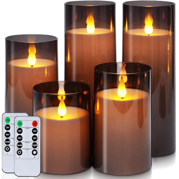 Homemory Gray Flickering Flameless Candles, Battery Operated