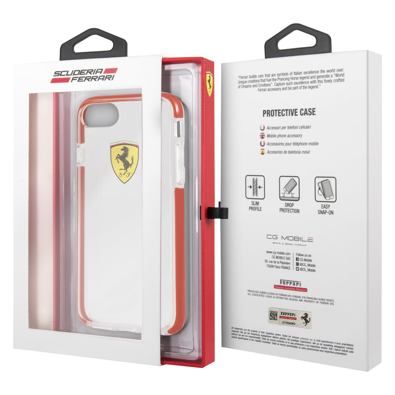 Carcasa Ferrari Iphone 8 Transparente/roja