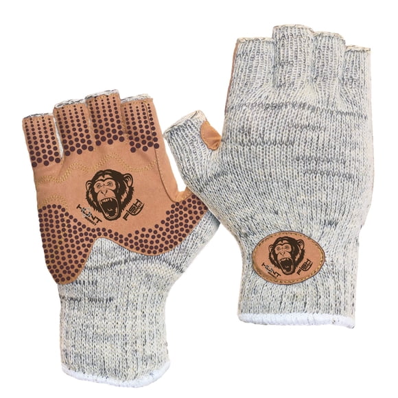 Guantes de pesca Fish Monkey Wooly de media dedo, color beige, talla S/M