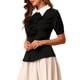 thumbnail image 4 of Camisa de Trabajo de Manga Corta con Botones y Volantes en la Parte Delantera con Cuello en Contraste para Mujer de INSPIRE CHIC S Negro, 4 of 6