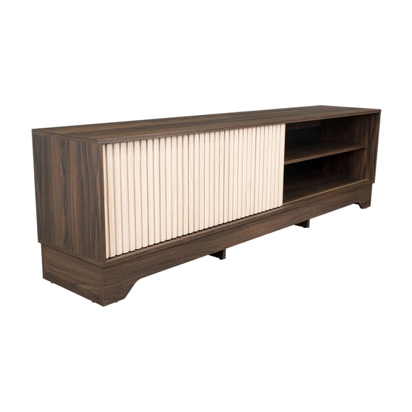 Rack TV 75" 1 Puerta Deslizable 52,4x180x36,3 Cm Café Oscuro Y Beige