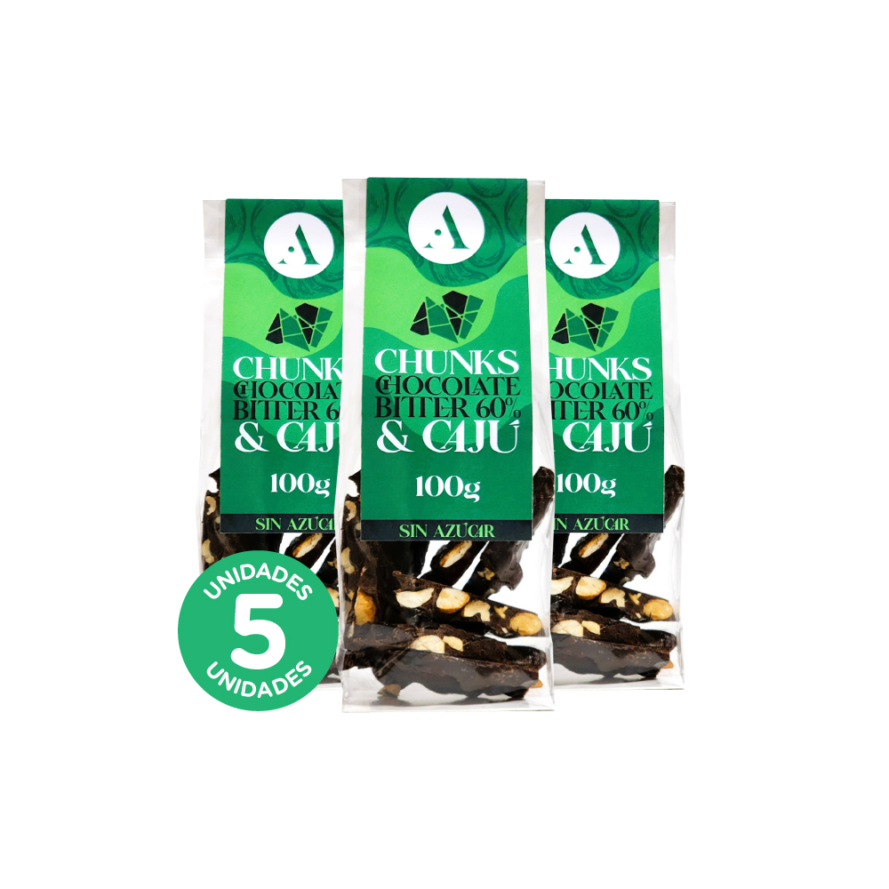 Ambrosia Spa - Pack 5, Chocolate Chunks Bitter 60% Y Cajú 100Gr