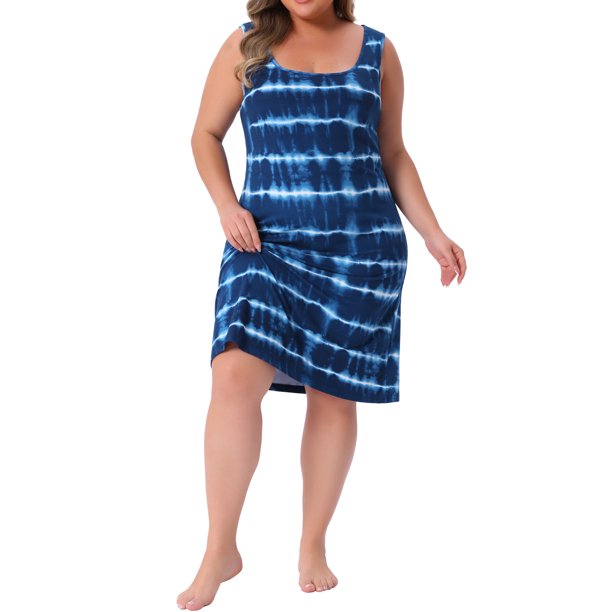Agnes Orinda Tallas Grandes Vestidos de Verano sin Mangas con Diseño Tie Dye para Mujeres, Vestido de Playa Tipo Camiseta, Vestido Holgado Casual de Tirantes 3X Azul
