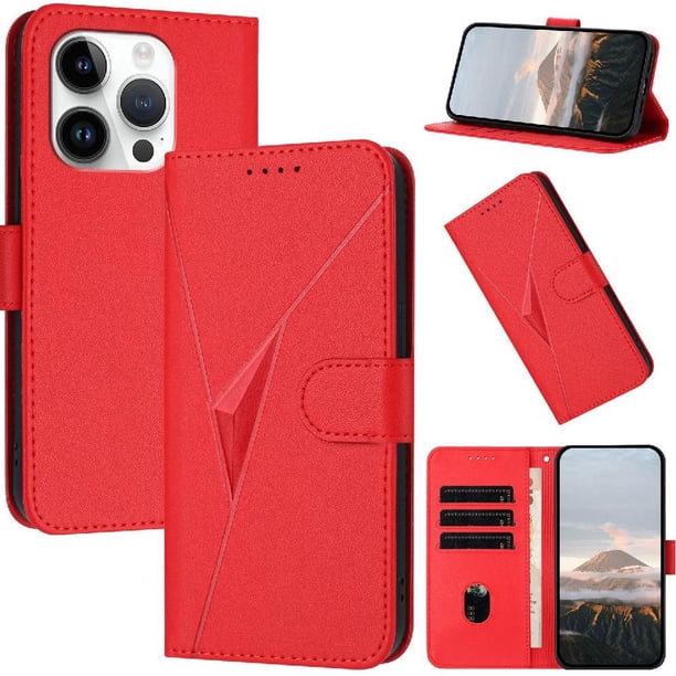 Funda Cartera Fibra de Carbono para iPhone 14 Pro Max con Soporte y Cierre Magnético Rojo