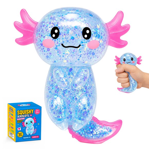 Juguete de Apretón JKQUPHMZR Axolote Azul con Brillo 8,5 cm